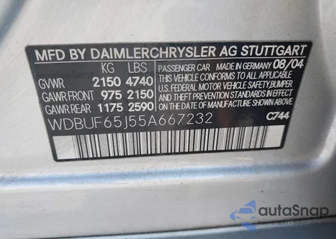 2005 Mercedes-Benz E 320 z USA, uszkodzony, nr VIN WDBUF65J55A667232